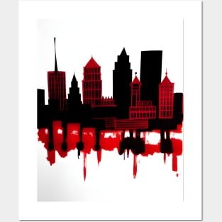 Black and Red Cityscape Posters and Art